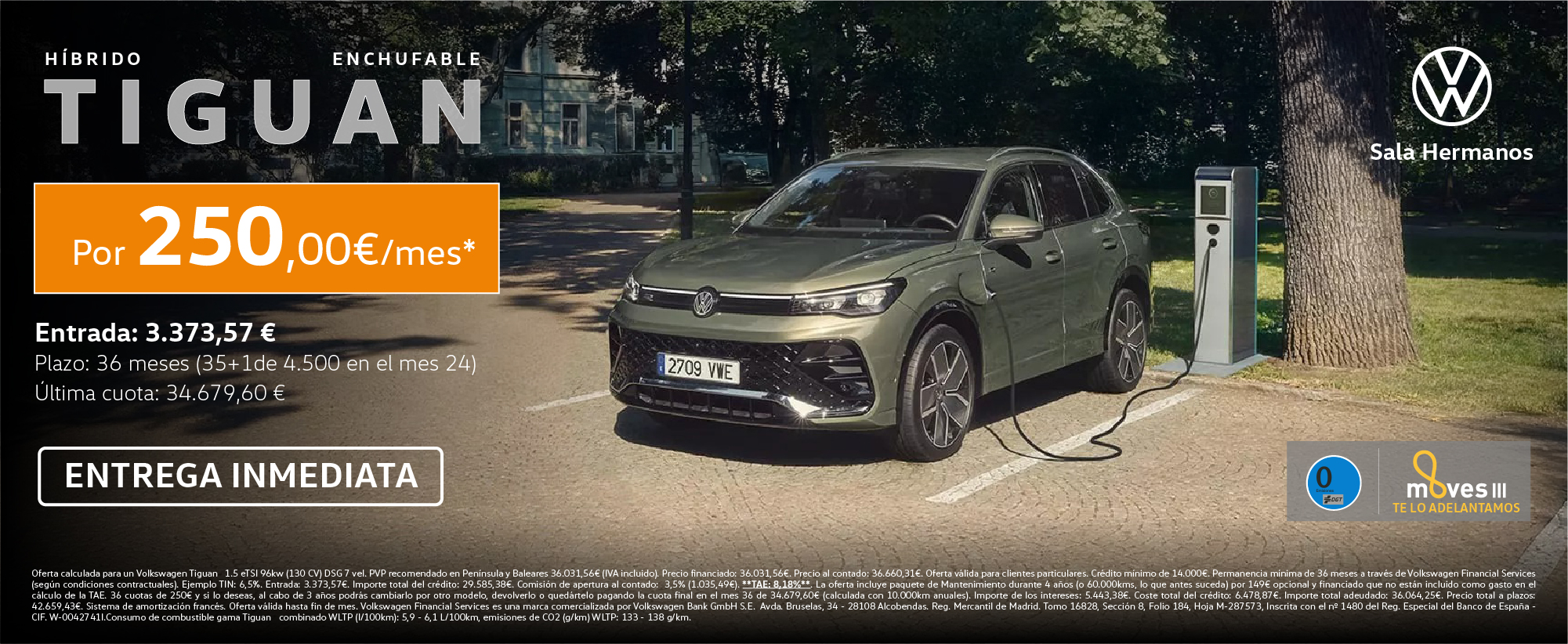 Tiguan Híbrido Enchufable por 250€/mes* ¡Entrega inmediata!